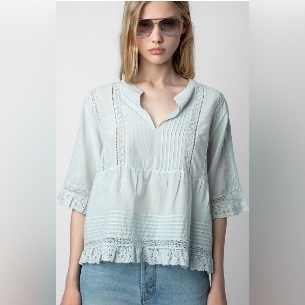 ZADIG & VOLTAIRE tosea top in celadon cottage-core girly Large NWT